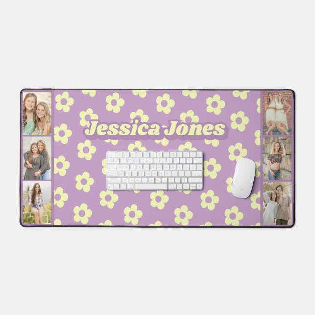 Pastel Purple Yellow Cute Daisy Nom Photo Collage (Clavier et souris)