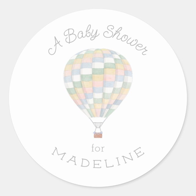 Pastel Quilt Hot Air Ballon Babydusche Runder Aufkleber (Vorderseite)