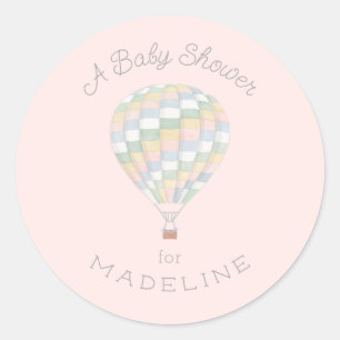 Pastel Quilt Hot Air Ballon Babydusche Runder Aufkleber