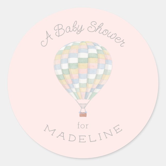 Pastel Quilt Hot Air Ballon Babydusche Runder Aufkleber (Vorderseite)