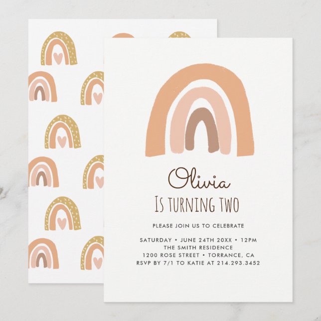 Pastel Rainbow 2e Anniversaire Cartes d'invitation (Devant / Derrière)