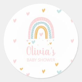 Pastel Rainbow and Hearts Baby Shower Runder Aufkleber