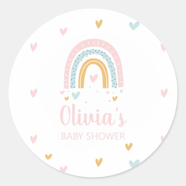Pastel Rainbow and Hearts Baby Shower Runder Aufkleber (Vorderseite)