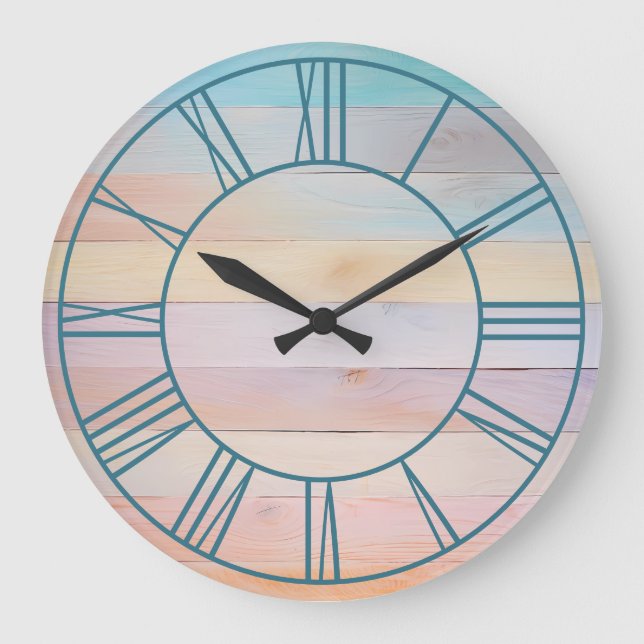 Pastel Rainbow Aquamarine römische Zahlen Große Wanduhr (Vorderseite)