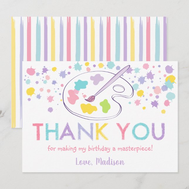 Pastel Rainbow Art Party Anniversaire Carte de rem (Devant / Derrière)
