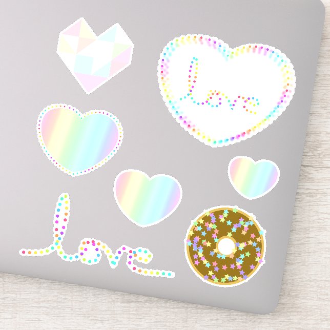 Pastel Rainbow Ästhetische Liebe Herzdesigns Aufkleber (Detail)