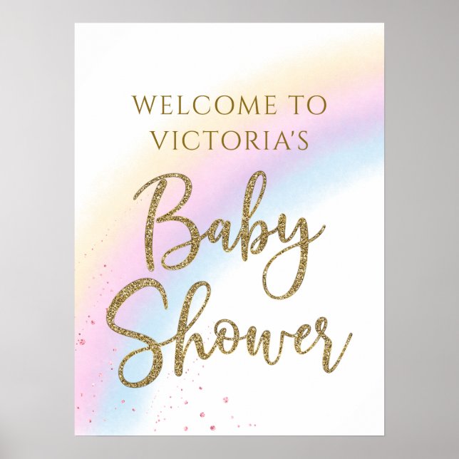 Pastel Rainbow Baby Dusche Begrüßung Zeichen für F Poster (Vorne)