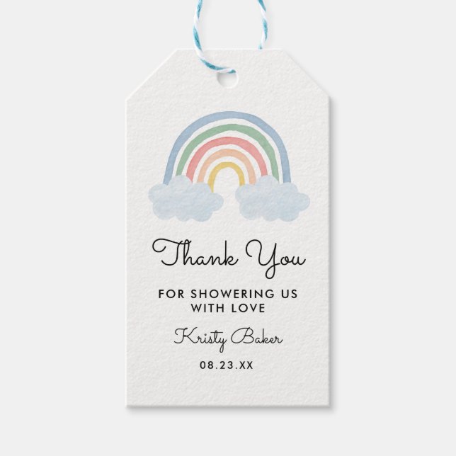 Pastel Rainbow Baby Dusche Danke für das Geschenk  Geschenkanhänger (Vorderseite)