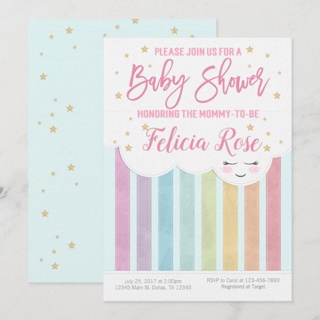 Pastel Rainbow Baby Dusche Einladung (Vorne/Hinten)
