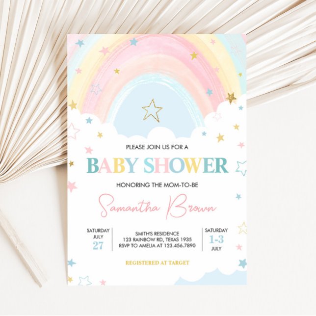 Pastel Rainbow Baby Dusche Einladung (Pink Boho Rainbow Baby Shower Invitation)
