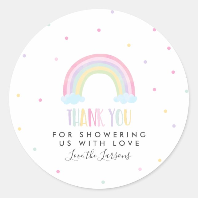 Pastel Rainbow Baby Dusche Runder Aufkleber (Vorderseite)