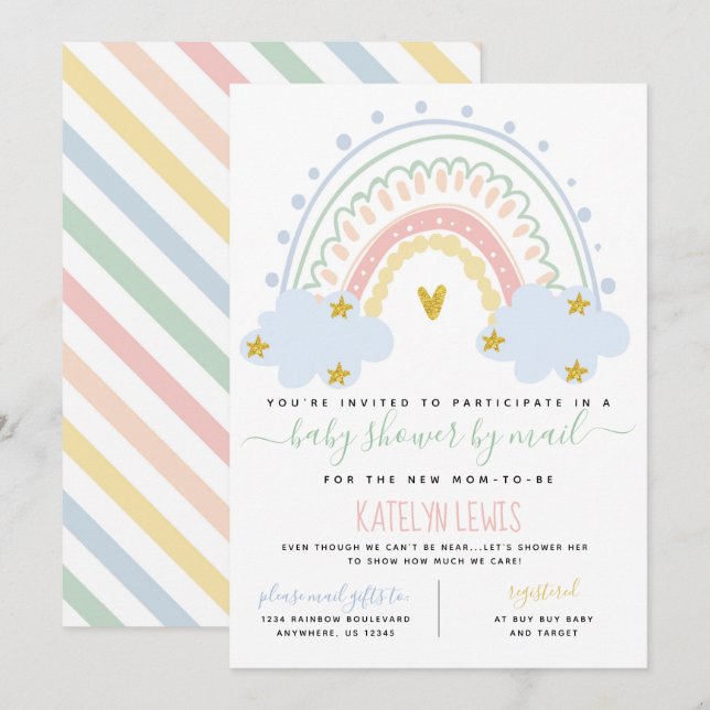 Pastel Rainbow Baby Dusche von Mail Einladung (Vorne/Hinten)