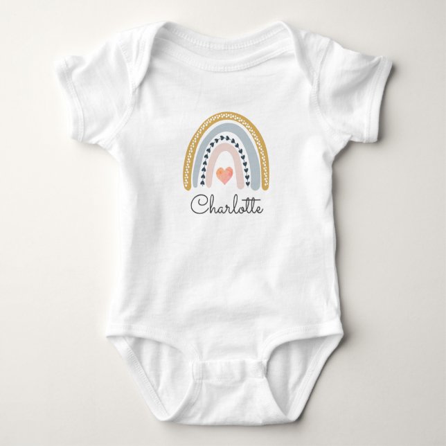 Pastel Rainbow Baby Name Hearts Strampler (Vorderseite)