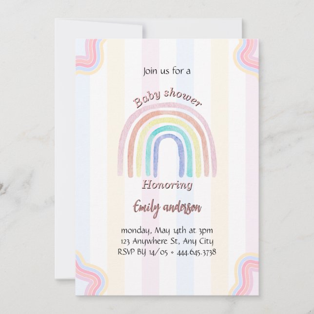 Pastel Rainbow Baby shower Invitation Cute Rainbow (Devant)