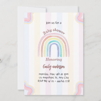Pastel Rainbow Baby shower Invitation Cute Rainbow