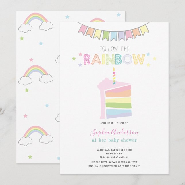 Pastel Rainbow Baby ShowParty Einladung (Vorne/Hinten)