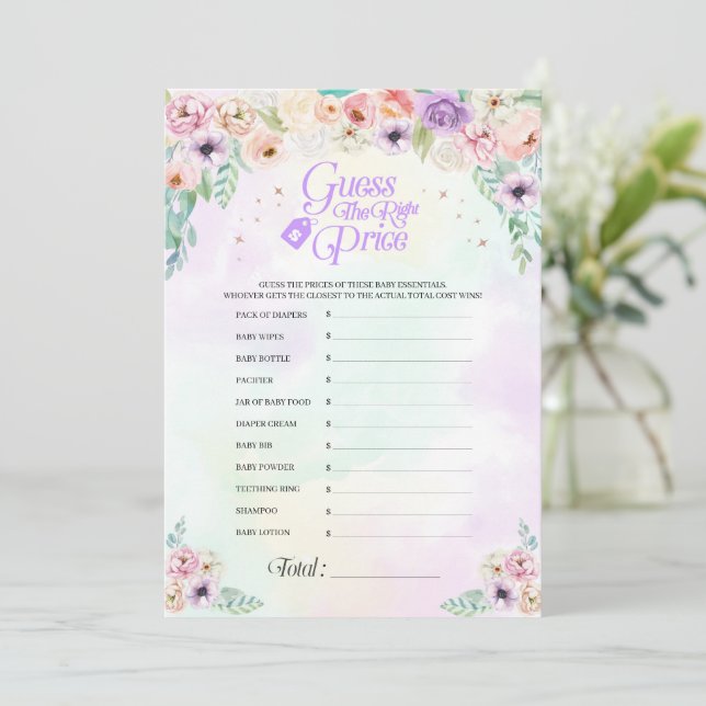 Pastel Rainbow Baby Showroom Price Game Card Einladung (Stehend Vorderseite)