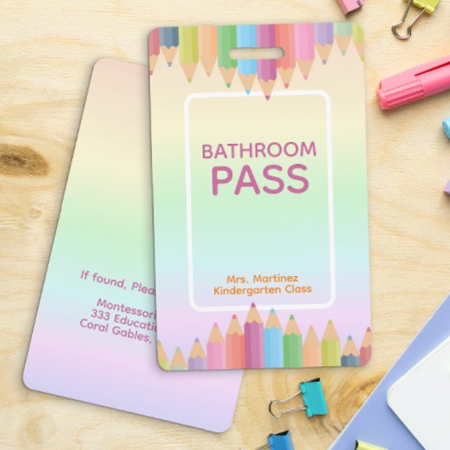 Pastel Rainbow Bathroom Pass Badge pour enseignant (Créateur téléchargé)