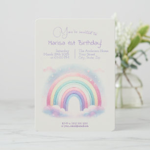 Pastel Rainbow Birthday Einladung - Party Einladun