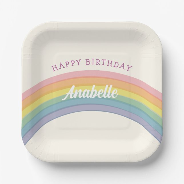 Pastel Rainbow Birthday Party Pappteller (Vorderseite)