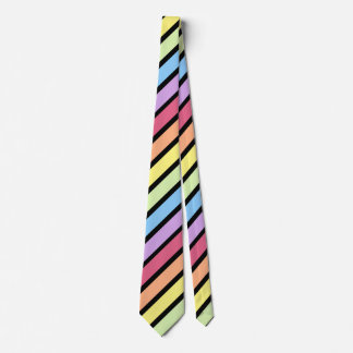 Pastel Rainbow Black Diagonal Stripe Neck Tie Krawatte