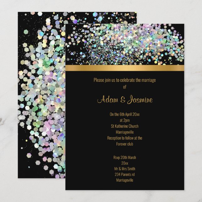 PASTEL RAINBOW BLACK GOLD WEDD EINLADUNG (Vorne/Hinten)