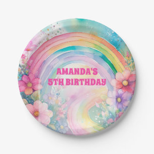 Pastel Rainbow Blume Let's Party Retro Birthday Pappteller