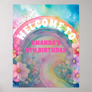 Pastel Rainbow Blume Let's Party Retro Birthday Poster