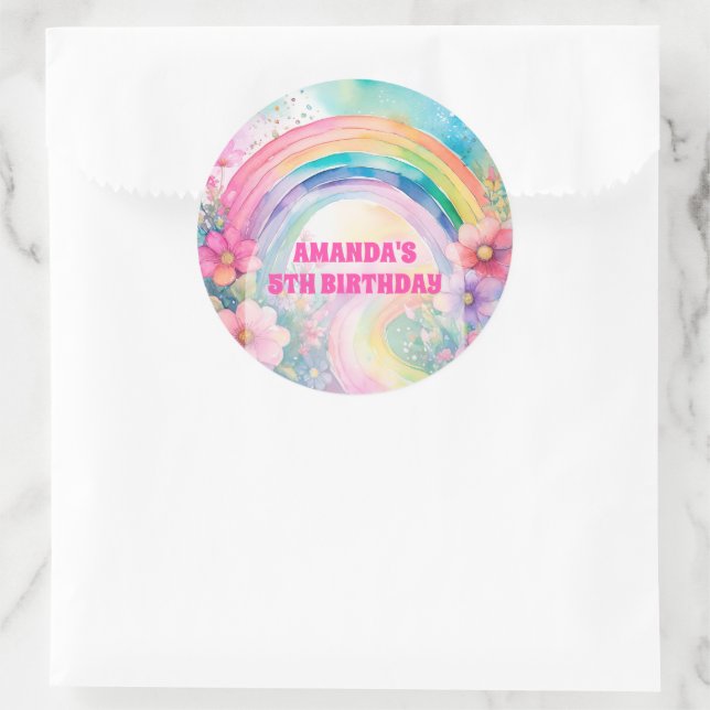 Pastel Rainbow Blume Retro Birthday Runder Aufkleber (Tasche)