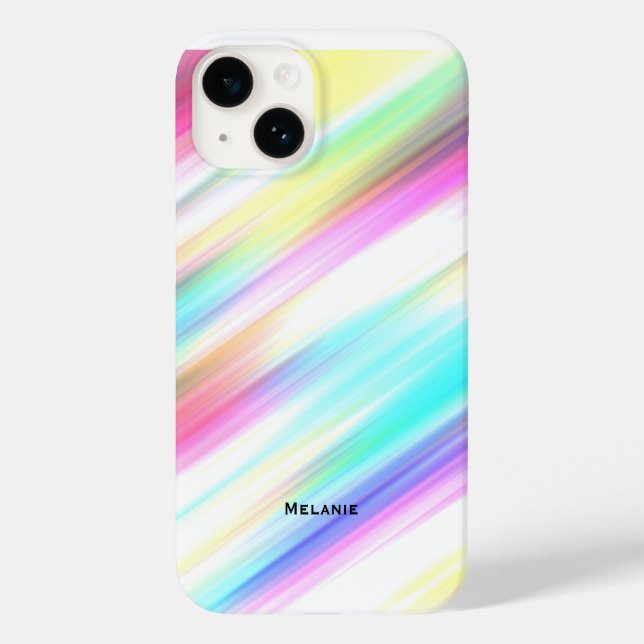 Pastel Rainbow Brush Strokes Personalisiert Case-Mate iPhone 14 Hülle (Rückseite)