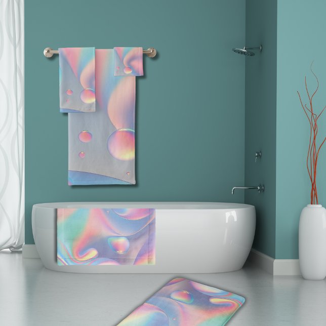 Pastel Rainbow Bubble Medium 20"x30" Badematte (Pastel psychedelic chic bath mats to add cheeriness to the powder room bath. Compliments many styles)