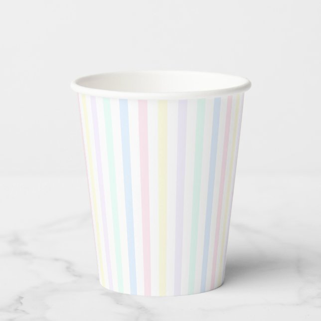 Pastel Rainbow Candy Stripe Retro Pappbecher (Rückseite)