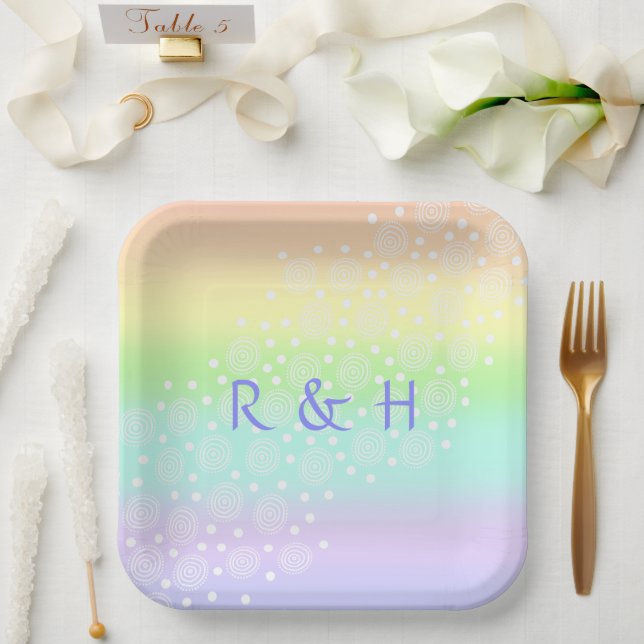 Pastel Rainbow Circles Pappteller (Hochzeit)