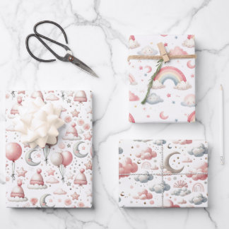 Pastel Rainbow & Cloud Celestial Baby Gift  Geschenkpapier Set