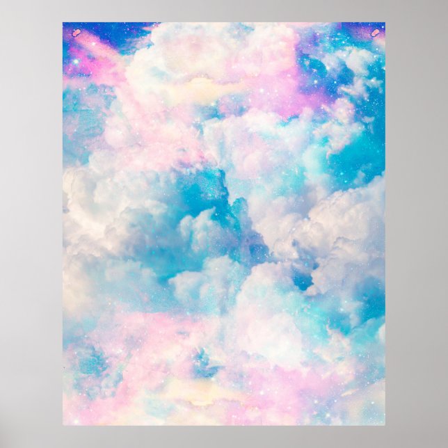 Pastel Rainbow Cloudy Sky Ästhetik Poster (Vorne)