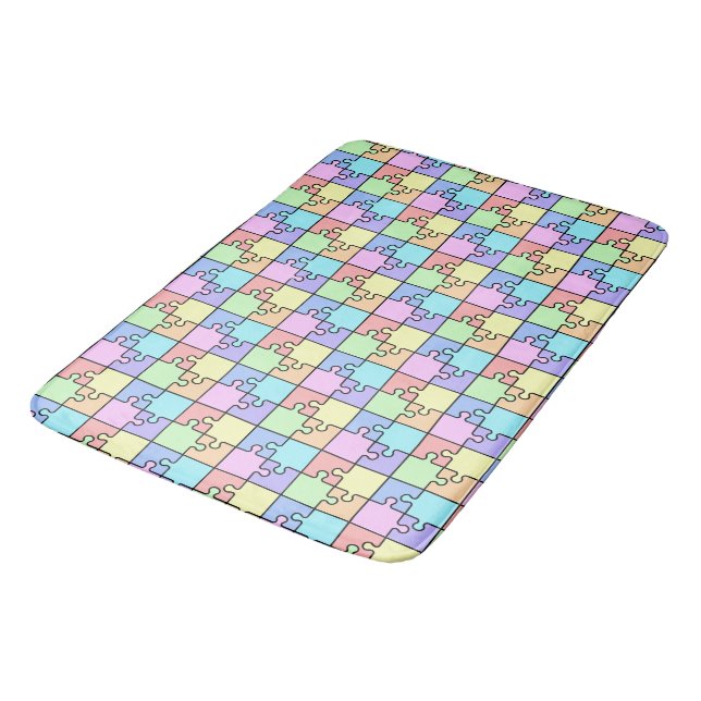 Pastel Rainbow Colour Puzzle Geometric Muster Badematte (Schrägansicht)