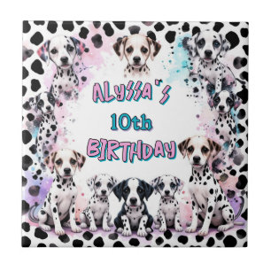 Pastel Rainbow Dalmatiner Welppy Birthday Tile Fliese