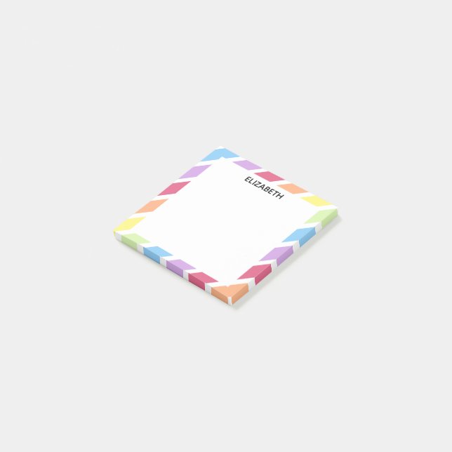 Pastel Rainbow Diagonal Streifen Name | Personalis Post-it Klebezettel (angewinkelt)