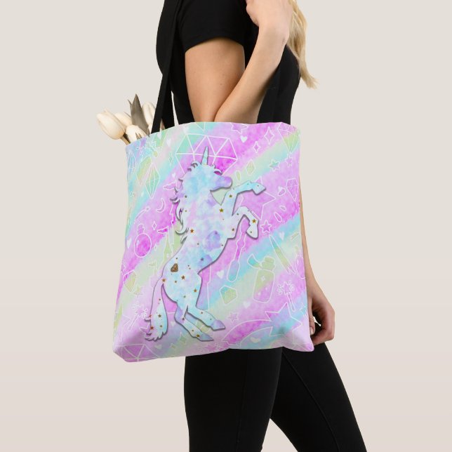 Pastel Rainbow Diamonds & Stars Magisches Einhorn Tasche (Von Nahem)