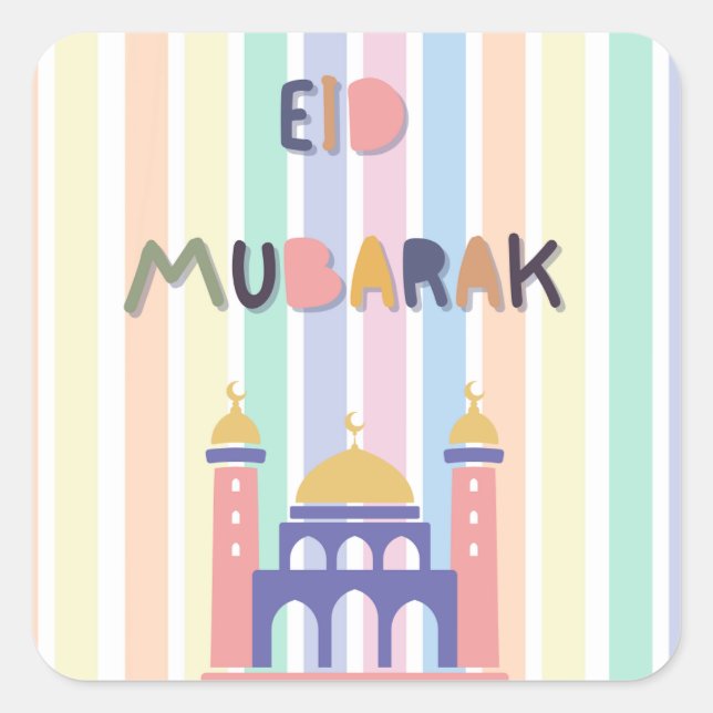 Pastel Rainbow Eid Mubarak Eid Geschenk Quadratischer Aufkleber (Vorderseite)