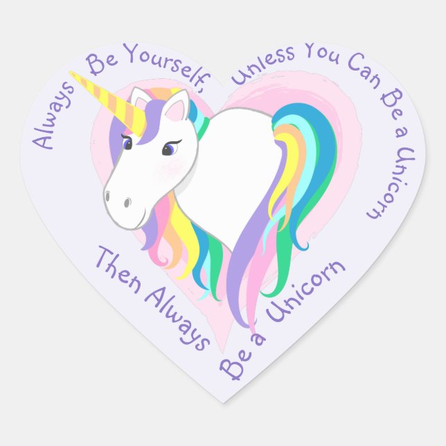 Pastel Rainbow Einhorn Herz - Heart Shape Sticker (Vorderseite)