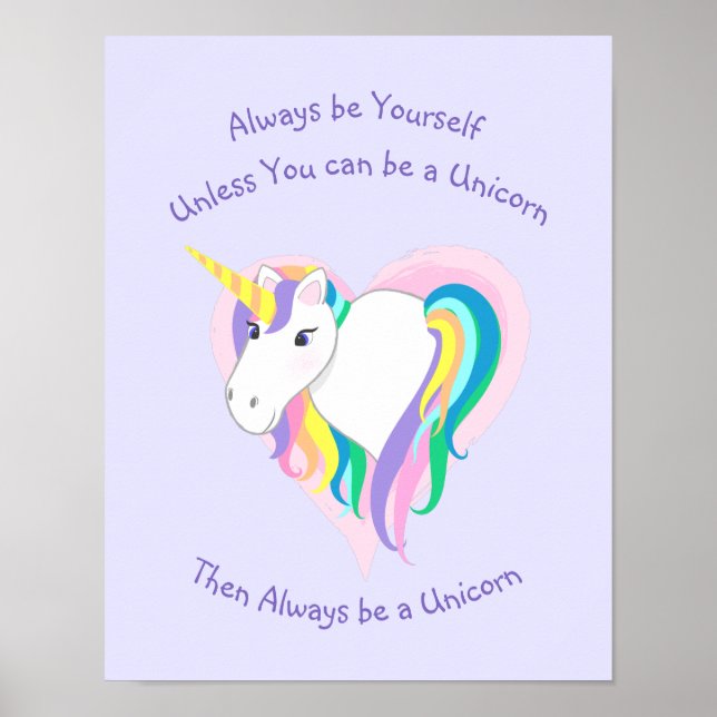 Pastel Rainbow Einhorn Herz mit Text drucken Poster (Vorne)