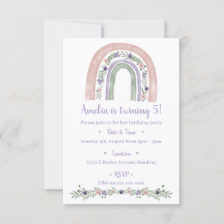 Pastel Rainbow Floral Geburtstagsparty Einladung