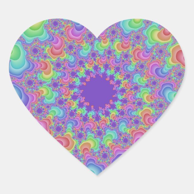 Pastel Rainbow Fraktal Herz-Aufkleber (Vorderseite)