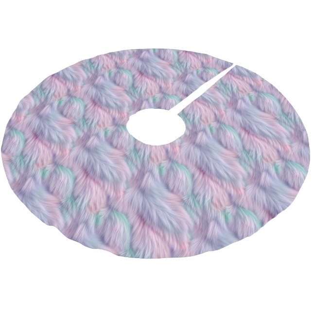 Pastel Rainbow Fur Polyester Weihnachtsbaumdecke (Schrägansicht)
