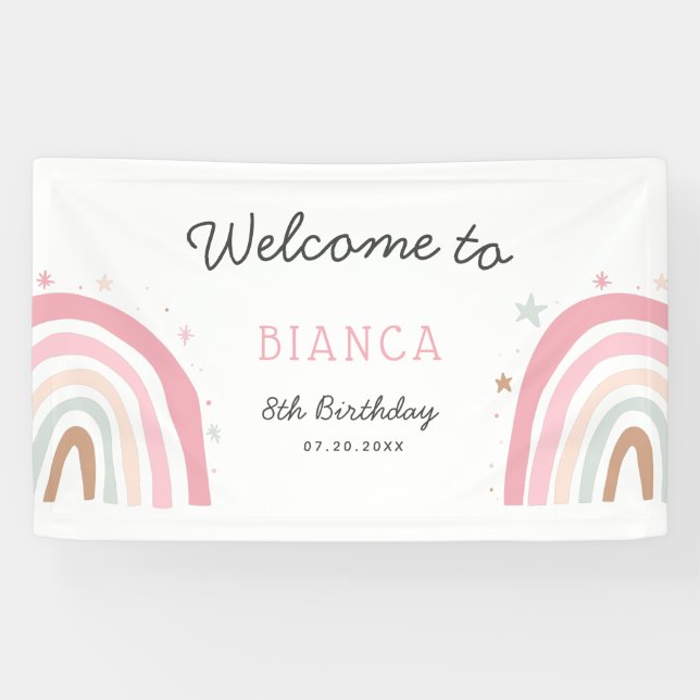 Pastel Rainbow Geburtstagsparty Willkommen Banner (Horizontal)