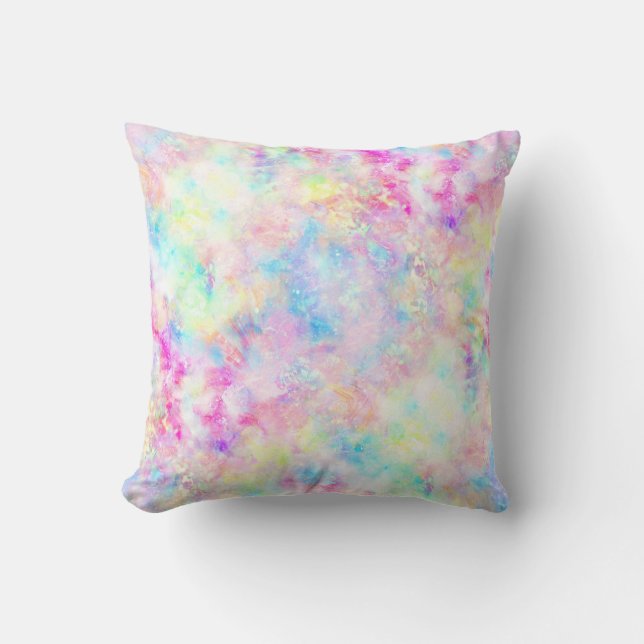 Pastel Rainbow Gefärbte Krawatte Wasserfarbe Kissen (Vorderseite)