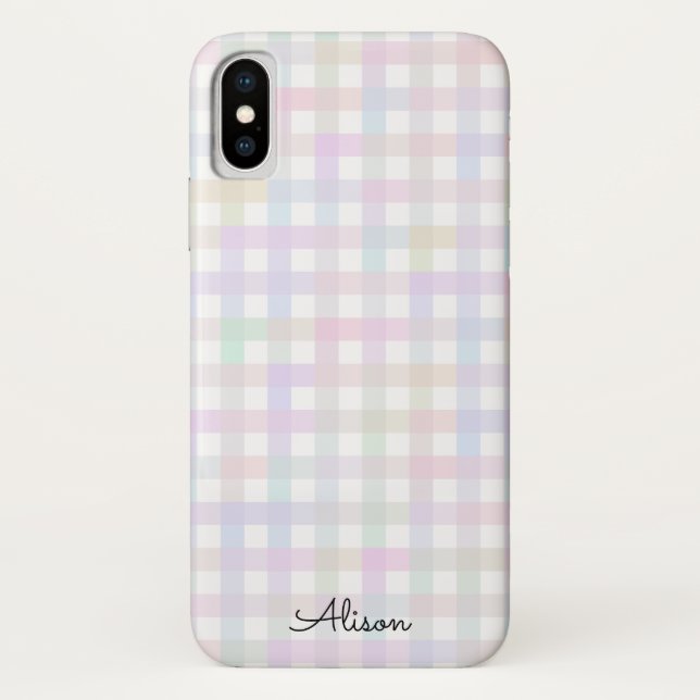 Pastel Rainbow Gingham Personalisiert Phone Case (Rückseite)