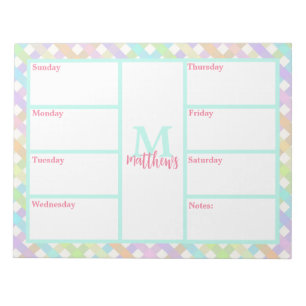 Pastel Rainbow Gingham Wöchentlicher Planer Notepa Notizblock