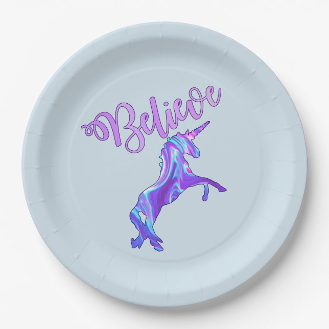Pastel Rainbow Glauben Unicorn Pappteller (Vorderseite)